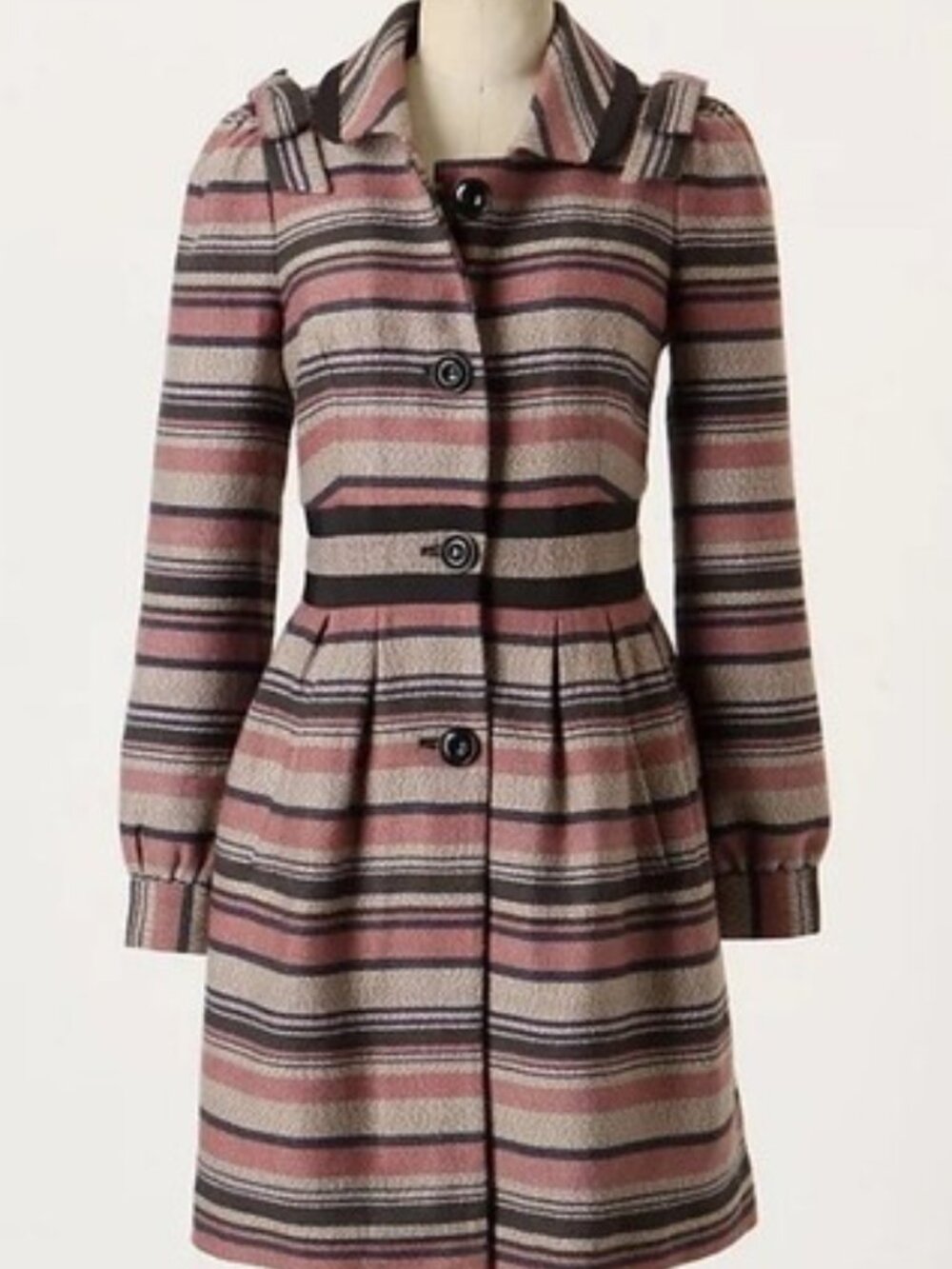 Anthropologie Elevenses Pattern Makers Coat Stripe Wool Blend Bow Shoulder sz 10
